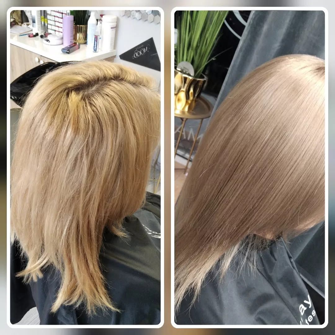 Blondu matu tonēšana pirms un pēc